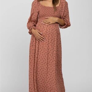 Pinkblush Mauve Floral Smocked Maternity Maxi Dress NWOT